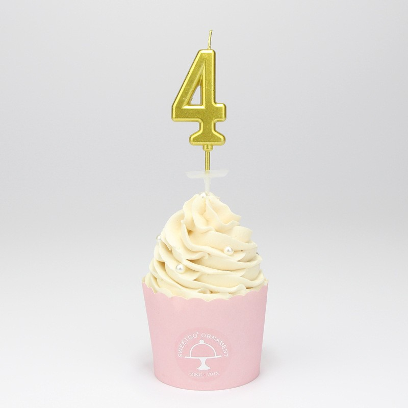 Image of Zahlen Geburtstags Kerze Kuchenstecker Happy Birthday Deko für Torten / Kuchen - Zahl 4 / Gold bei Apfelkiste.ch