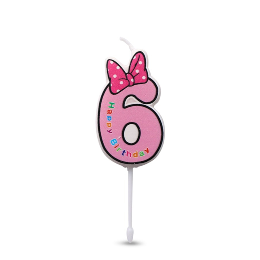 Image of Zahlen Geburtstags Kerze Kuchenstecker Happy Birthday Deko für Torten / Kuchen - Zahl 6 / Rosa bei Apfelkiste.ch