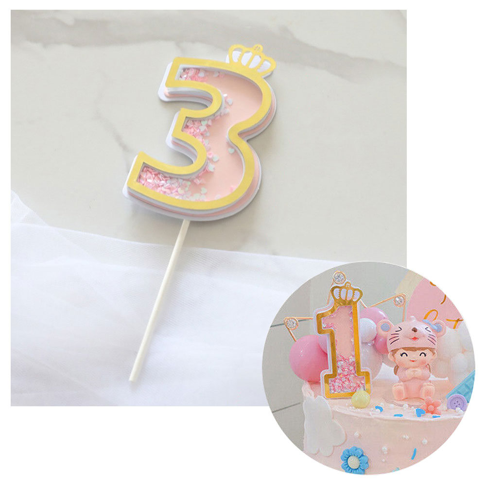 Image of Zahlen Geburtstags Kuchenstecker Konfetti Tortenstecker Topper Dekoration für Torten / Kuchen - Zahl 3 / Rosa / Gold bei Apfelkiste.ch