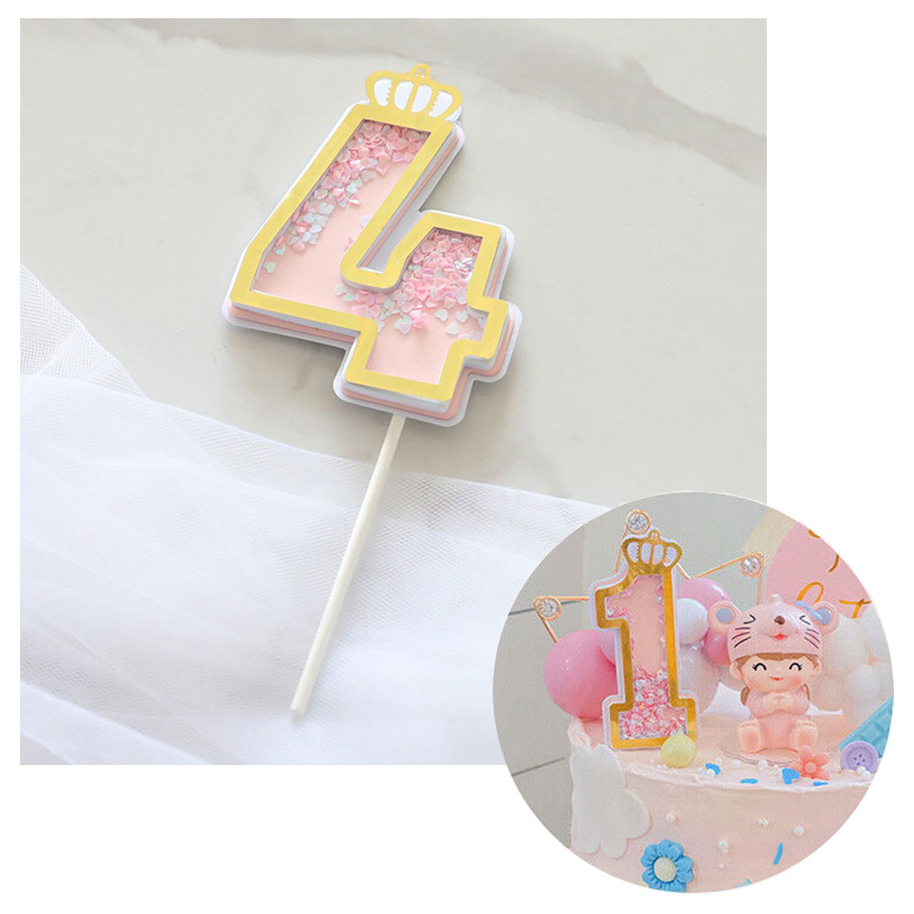 Image of Zahlen Geburtstags Kuchenstecker Konfetti Tortenstecker Topper Dekoration für Torten / Kuchen - Zahl 4 / Rosa / Gold bei Apfelkiste.ch