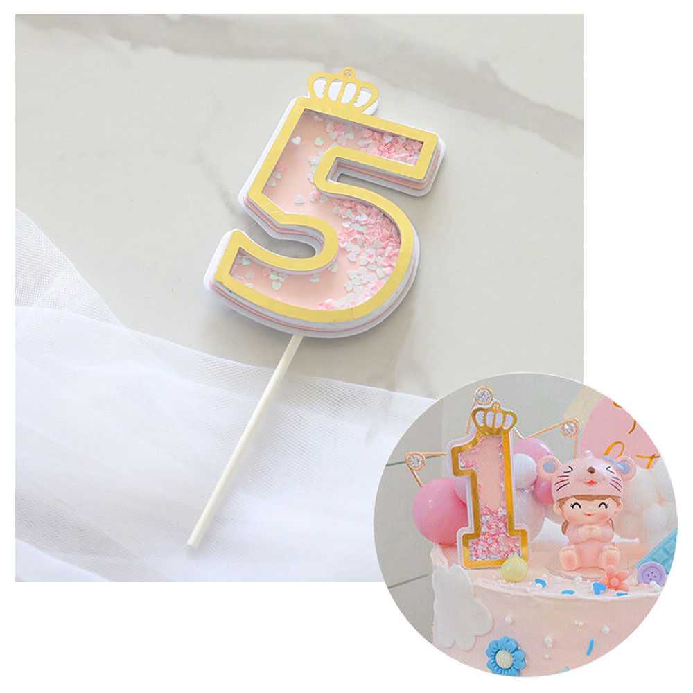 Image of Zahlen Geburtstags Kuchenstecker Konfetti Tortenstecker Topper Dekoration für Torten / Kuchen - Zahl 5 / Rosa / Gold bei Apfelkiste.ch