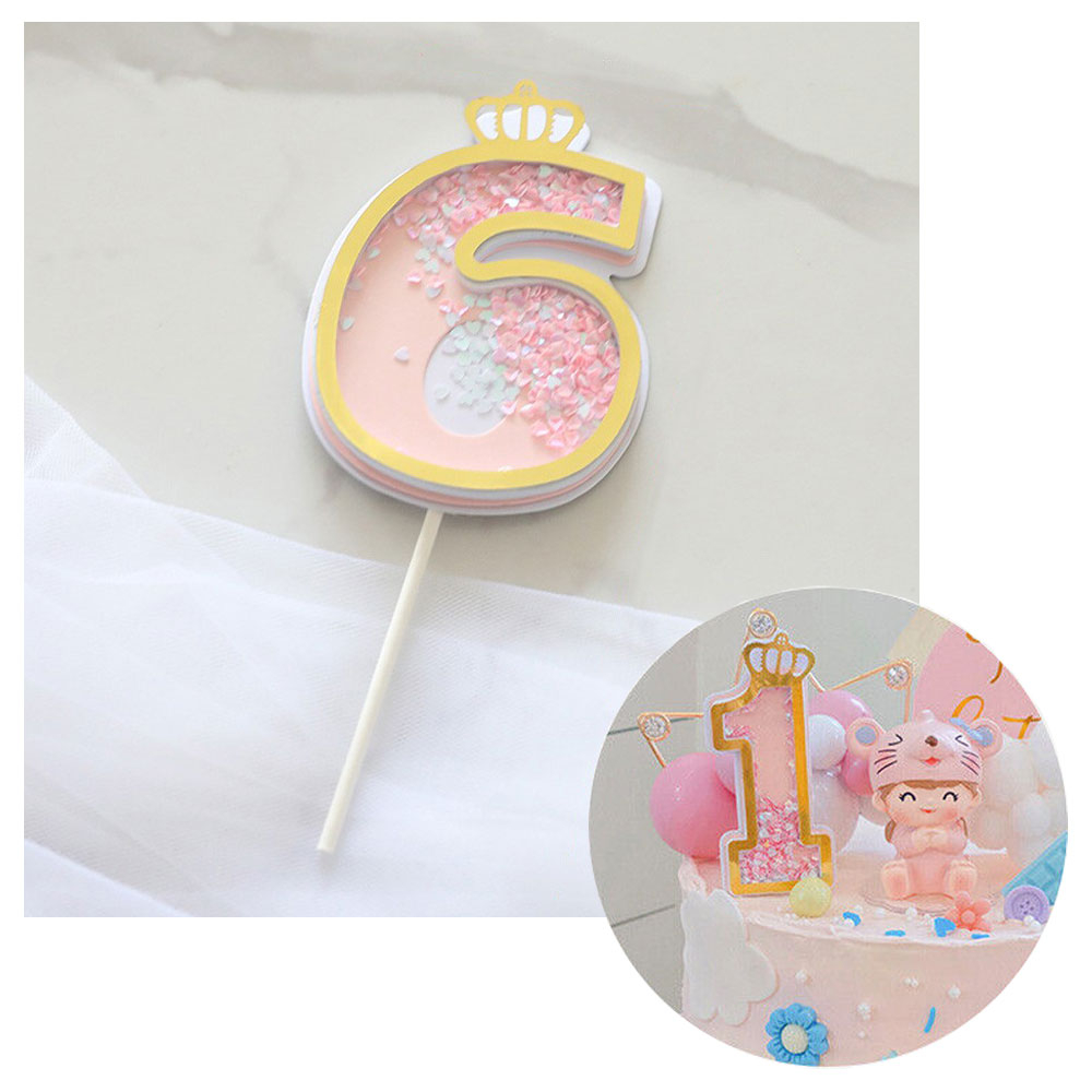 Image of Zahlen Geburtstags Kuchenstecker Konfetti Tortenstecker Topper Dekoration für Torten / Kuchen - Zahl 6 / Rosa / Gold bei Apfelkiste.ch