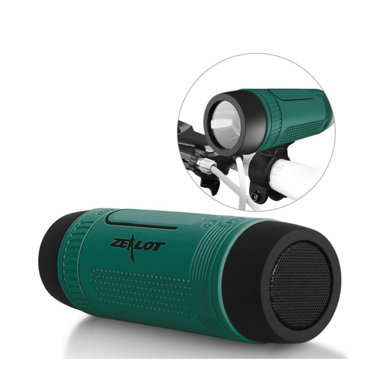 Image of Zealot - 3in1 Velo Fahrrad LED Lampe + Bluetooth 4.0 Outdoor Lautsprecher FM Radio + Power Bank 4000mAh (Micro SD Slot + Aux In) - Grün bei Apfelkiste.ch