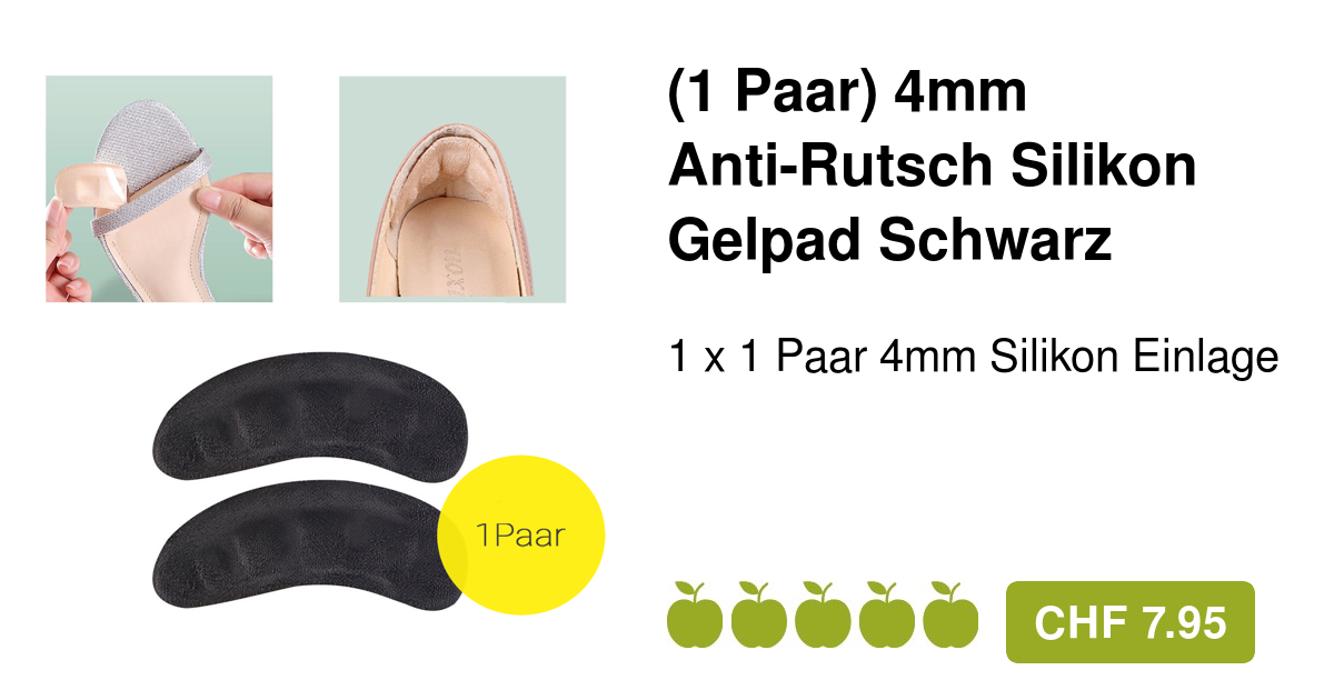 1 Paar 4mm AntiRutsch Silikon High Heel Gelpad Schwarz