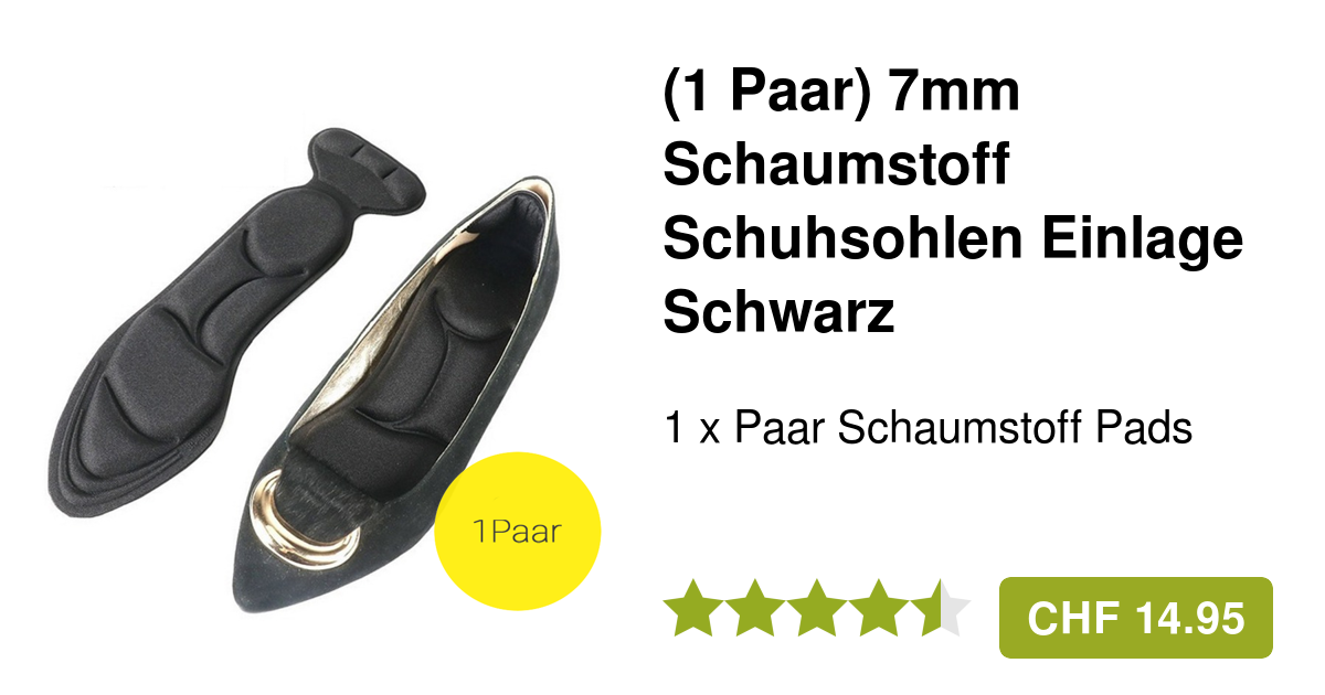 (1 Paar) 7mm Schaumstoff Schuhsohlen Einlage Schwarz
