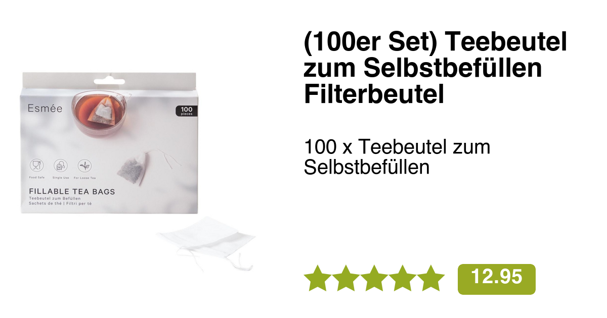 100 Leere Teebeutel Mit Kordelzug | 7x9 Cm | Für Losen Tee, Kaffee & Gewürze | Wiederverwendbar