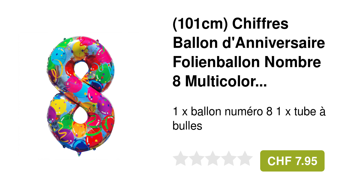 Ballon Numéro 8 Bleu 101cm - Ballon Anniversaire Gonflable à L'hélium Ou à L'air - Décoration De Fête