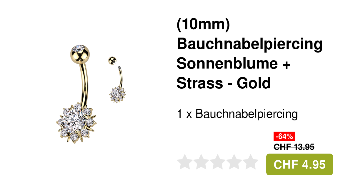 Eyezeeption 6er Set Bauchnabelpiercing Chirurgenstahl - Gold Mit Strass & Perlen