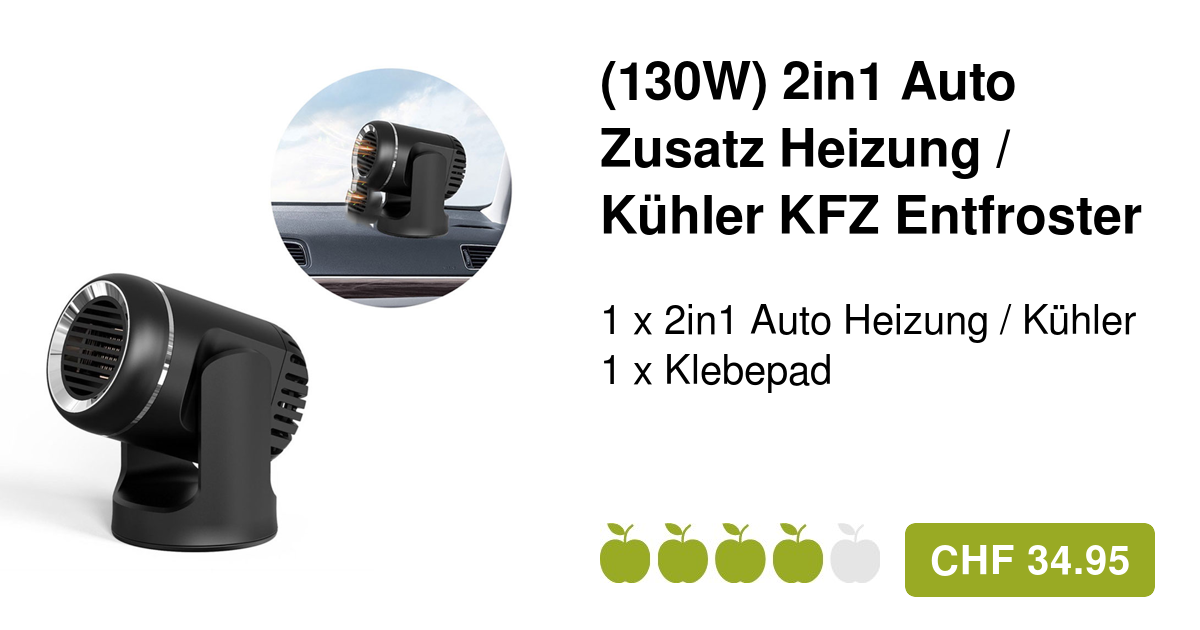 (130W) 2in1 Auto Zusatz Heizung / Kühler Heizlüfter Elektrischer KFZ  Entfroster für Zigarettenanzünder - Schwarz