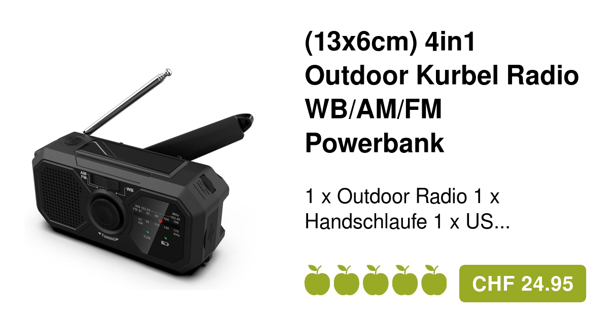 (13x6cm) 4in1 Outdoor Kurbel Radio Solar Powerbank