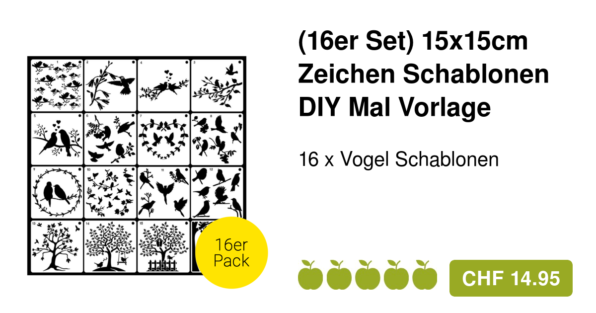 (16er Set) Zeichen Schablonen DIY Mal Vorlage Vögel