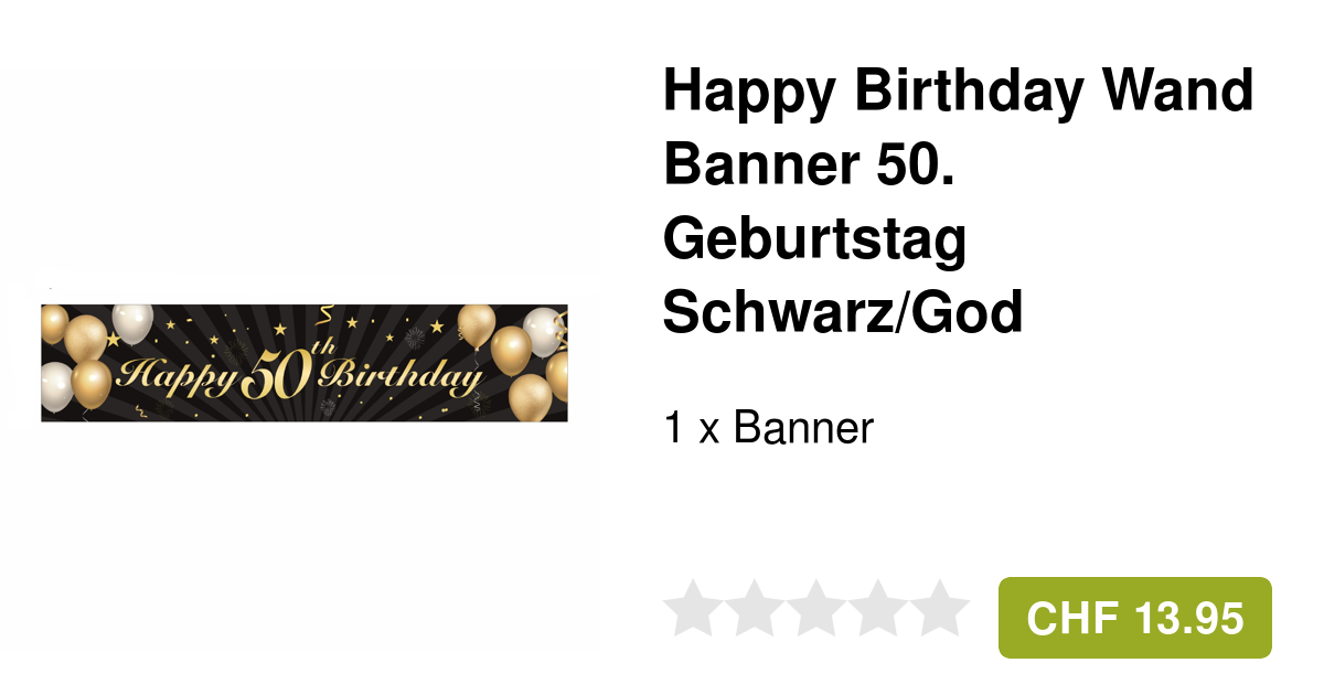 Happy Birthday Wand Banner 50. Geburtstag Schwarz/God