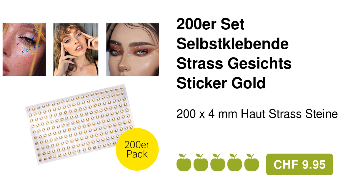 200er Set Selbstklebende Strass Haut Sticker Weiss