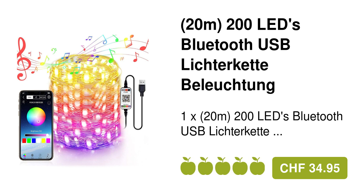 20m) 200-LED Smart Bluetooth Lichterkette iOS/Android
