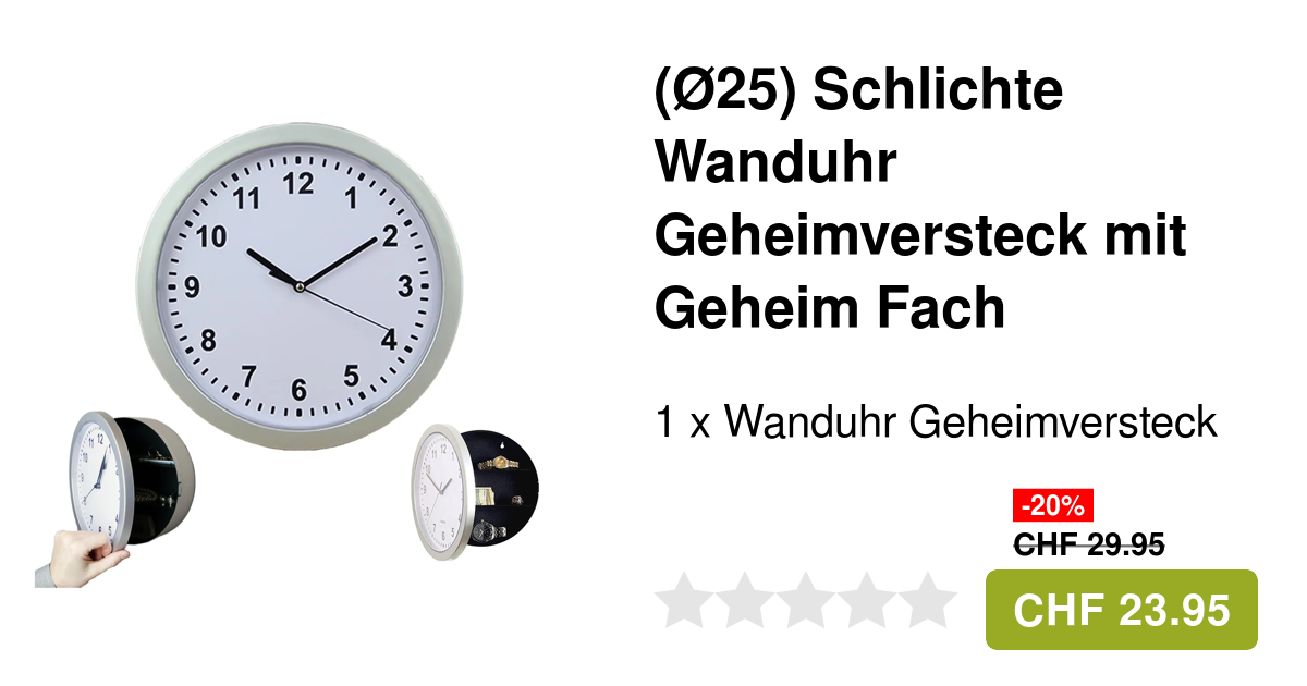 Wanduhr Mit Geheimfach - 3 Versteckte Fächer Für Schmuck & Wertsachen
