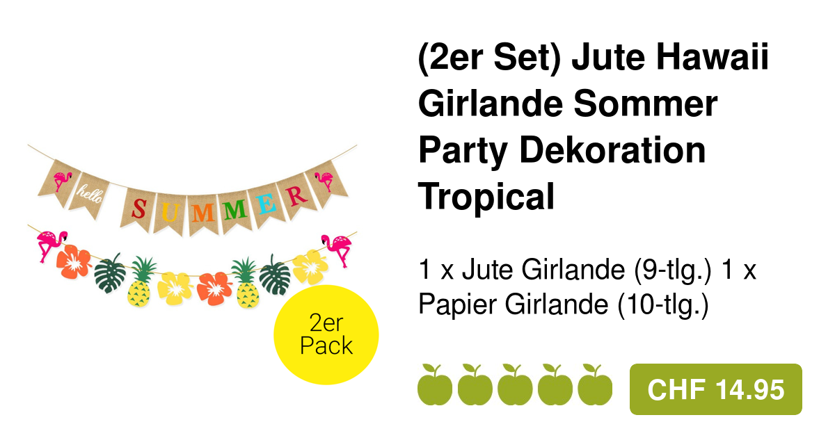 Hawaii Party Deko Set - Sommerdeko Mit Banner & 8 Spiralen Für Poolparty