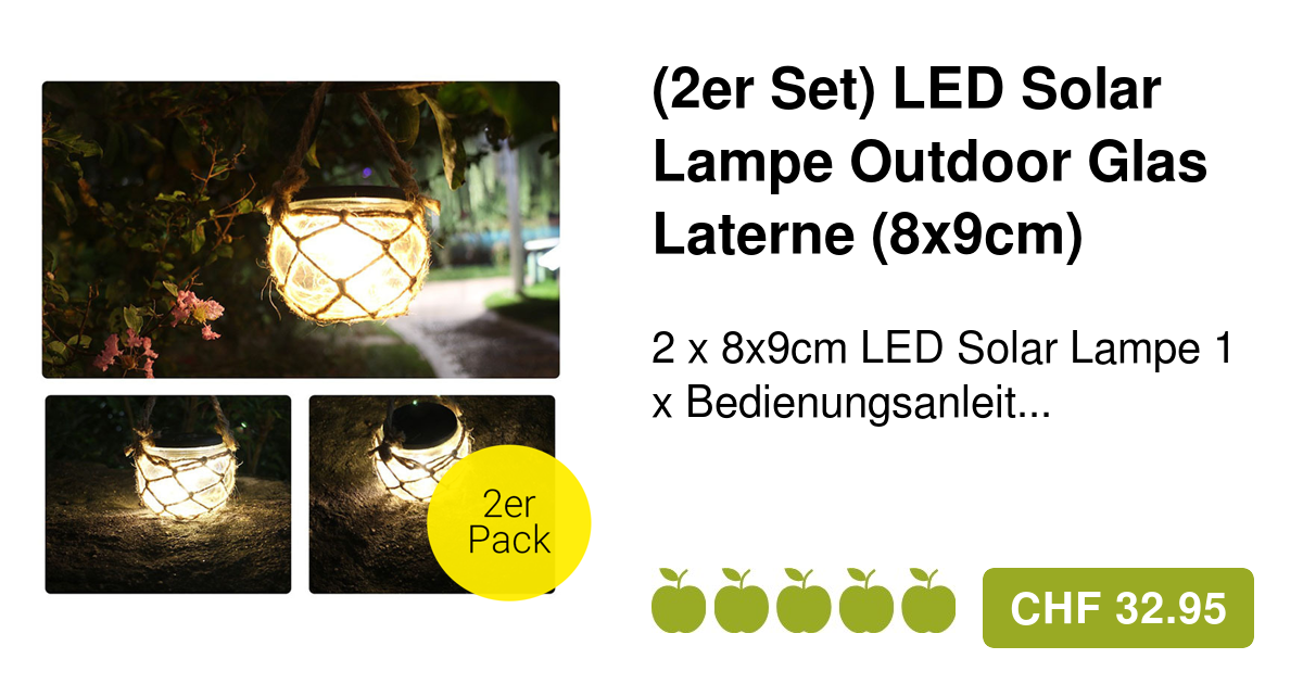 2er Set) 8x9cm LED Solar Lampe Outdoor Glas Laterne