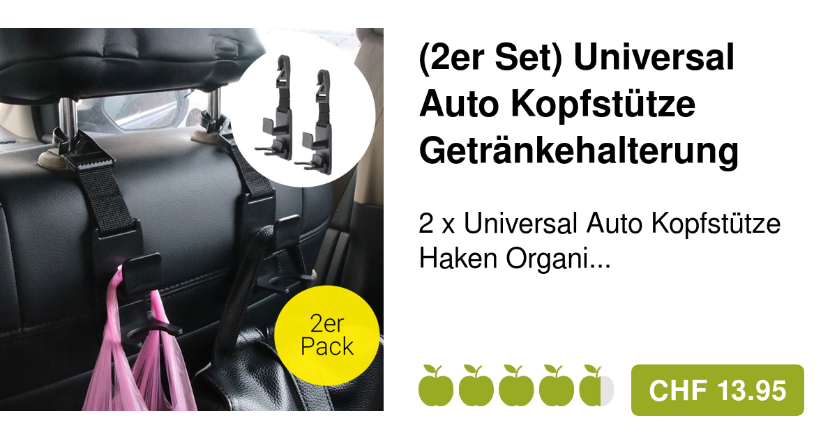 2x Auto Rücksitz Haken Kopfstütze Aufhänger Tasche Halter KFZ Universal  Schwarz