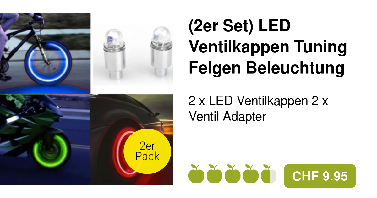 (2er Set) LED Ventilkappen Felgen Beleuchtung Bunt