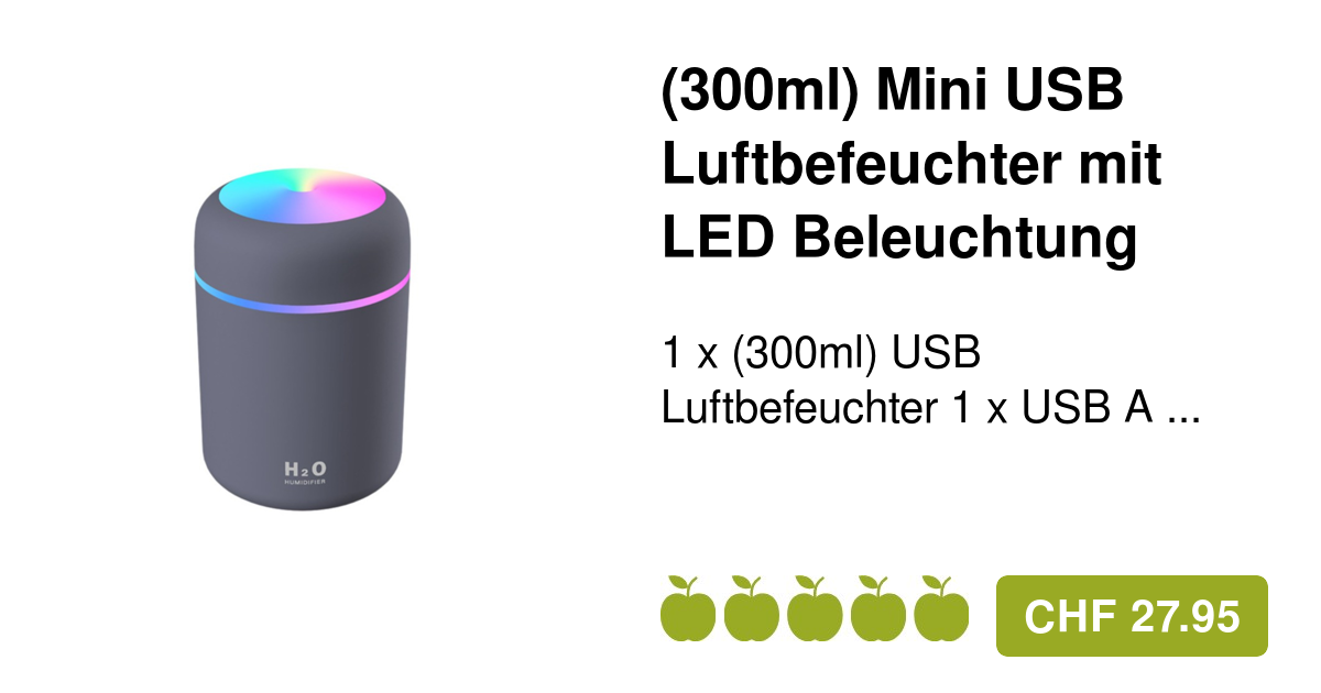 Luftbefeuchter Ultraschall 300ml Mini LED Aroma Diffuser Diffusor  Humidifier USB