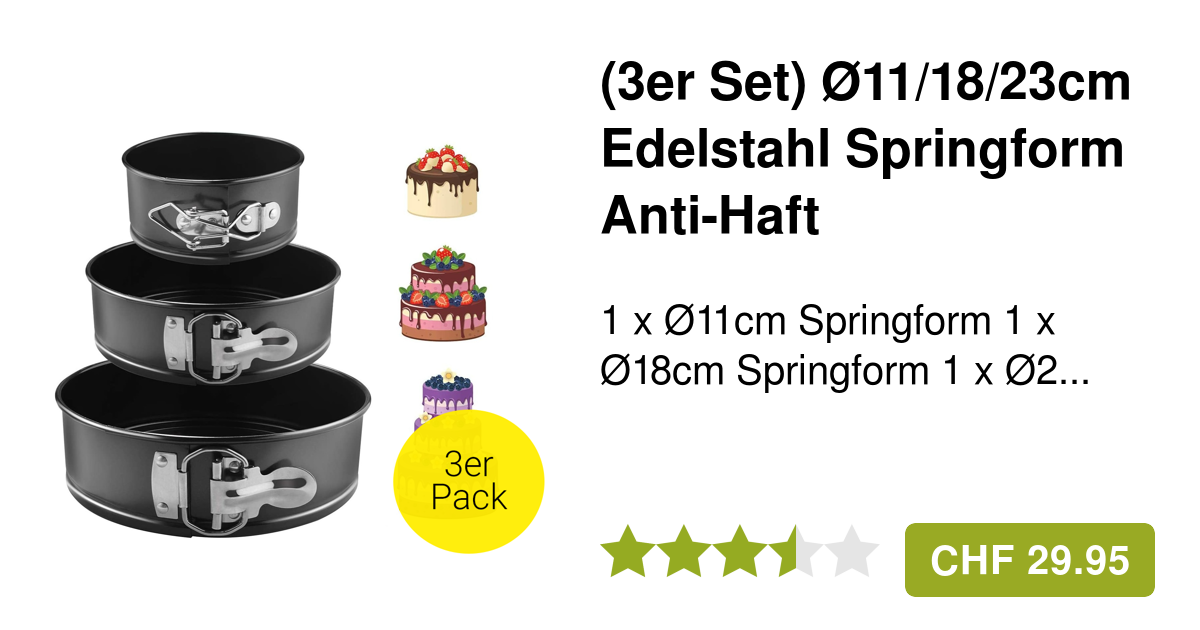 (3er Set) Ø11/18/23cm Edelstahl Springform Anti-Haft