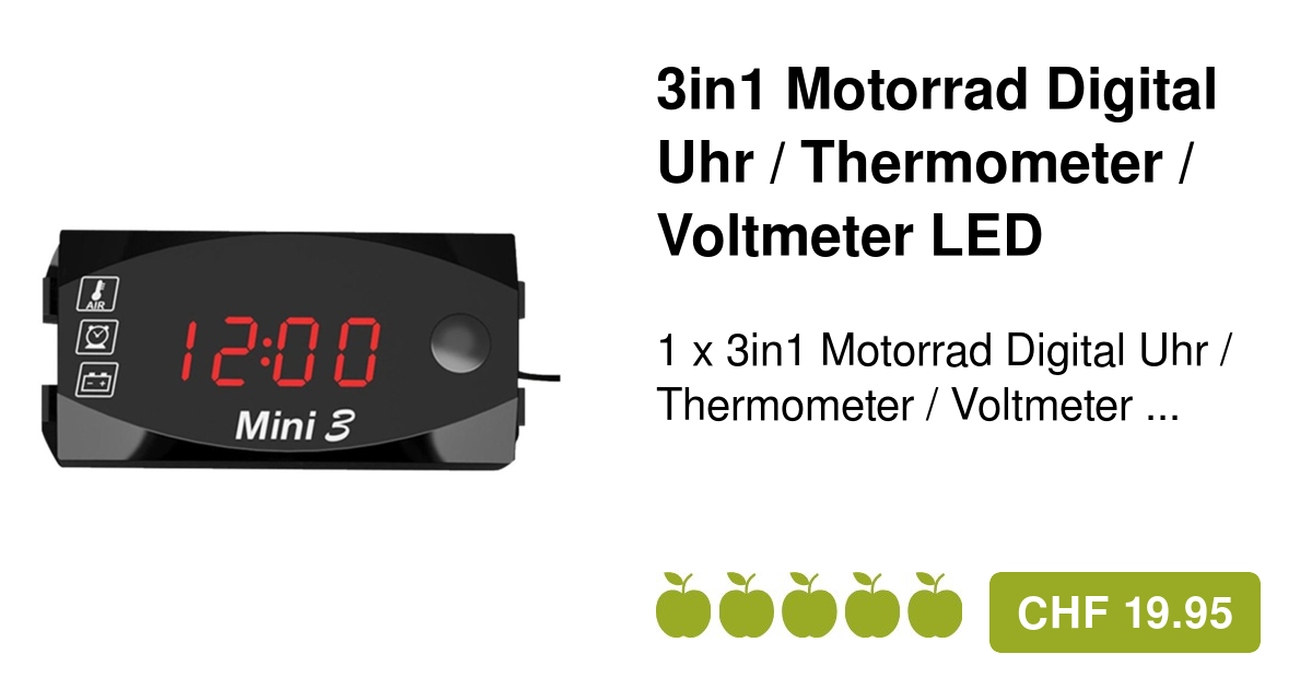 3in1 Motorrad Uhr / Thermometer / Voltmeter - Rot