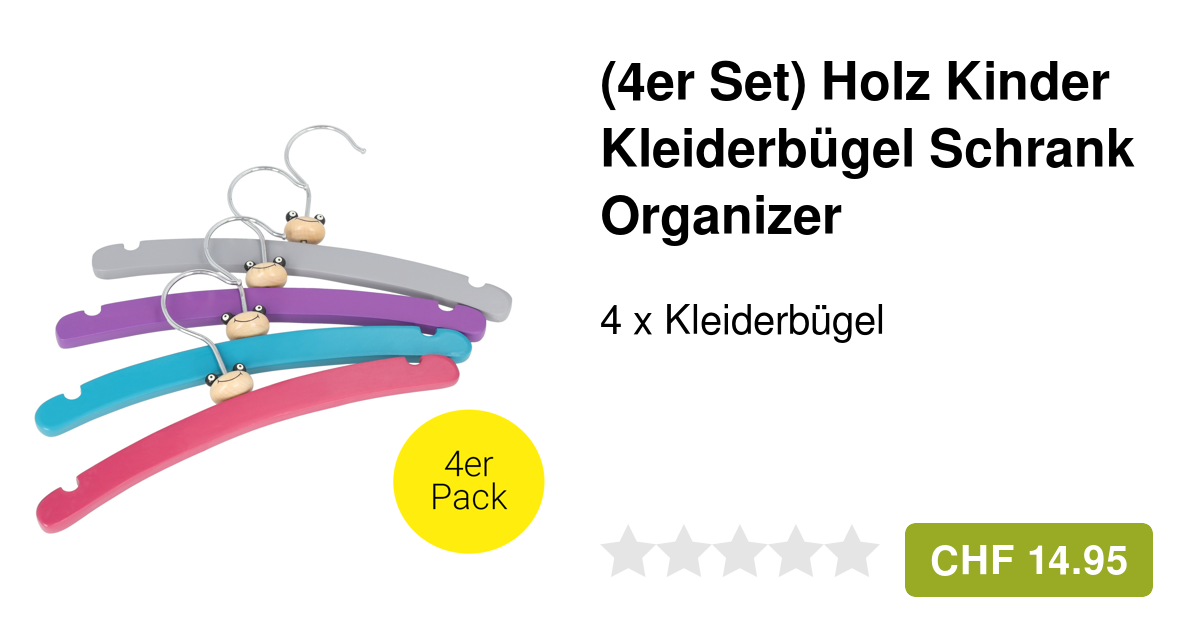 (4er Set) Holz Kinder Kleiderbügel Organizer Frosch (4er Set) Holz Kinder Kleiderbügel Organizer Frosch