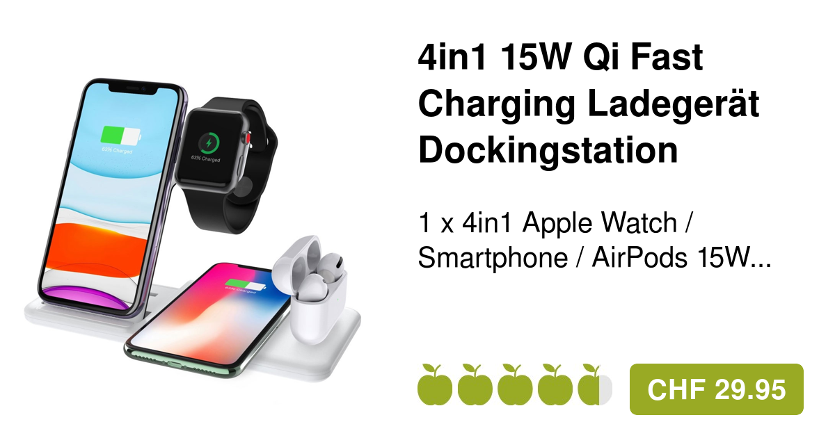 4in1 Watch Qi 15W Smartphone AirPods Station Weiss