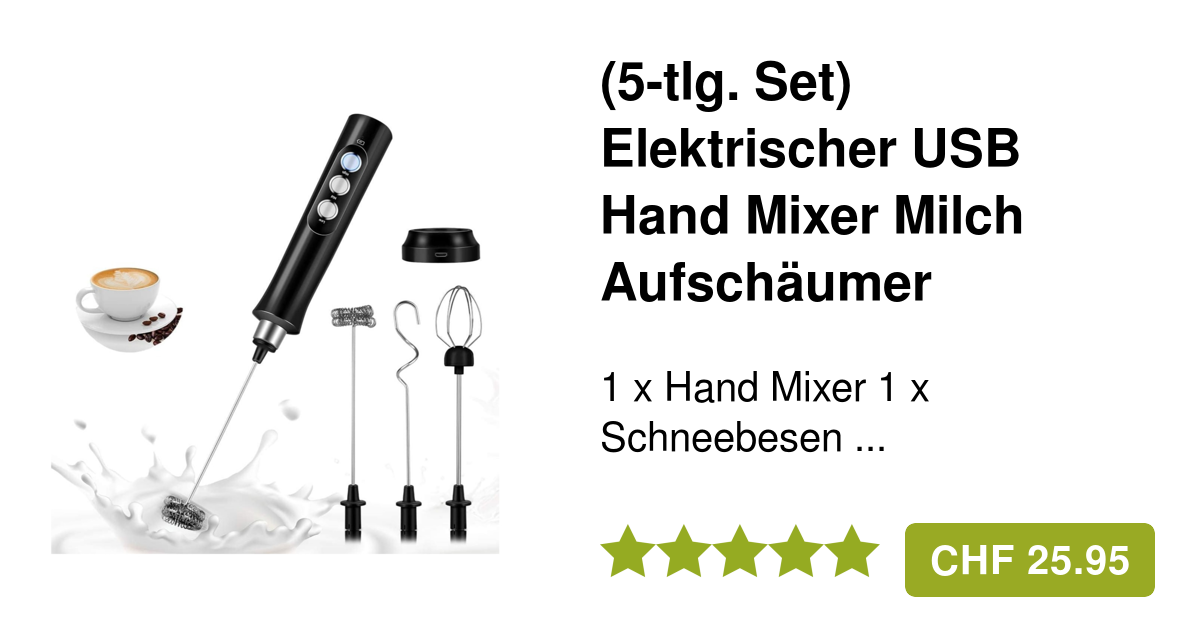 Hand Mixer Elektrisch 1200mAh - 3 Geschwindigkeiten USB Ladung Schneebesen