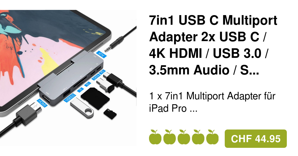 7in1 USB C Multiport Adapter 4K HDMI für iPad Pro