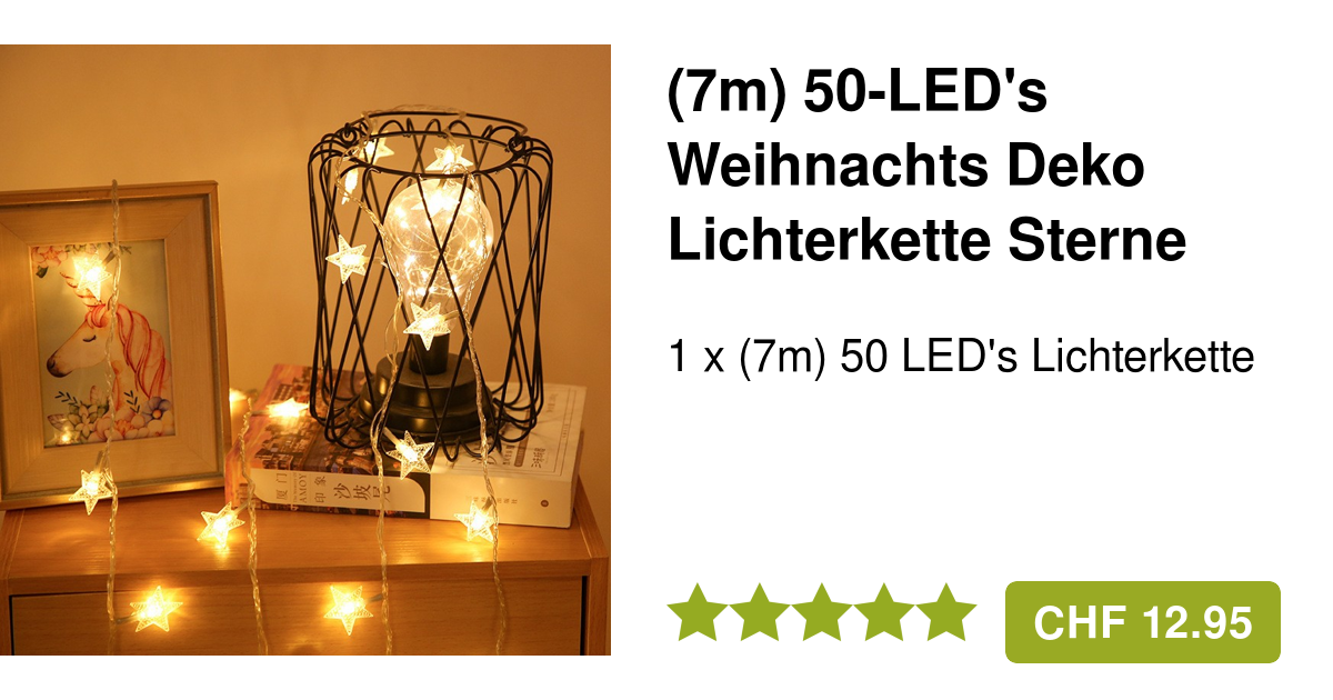 (7m) 50LED Weihnachts Lichterkette Sterne Warmweiss
