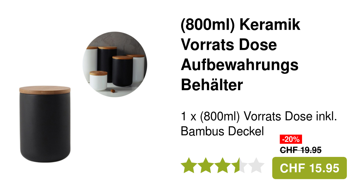 2 Stück Keramik Vorratsdosen 800ml Schwarz - Frischhaltedosen Für Küche Mit Bambusdeckel