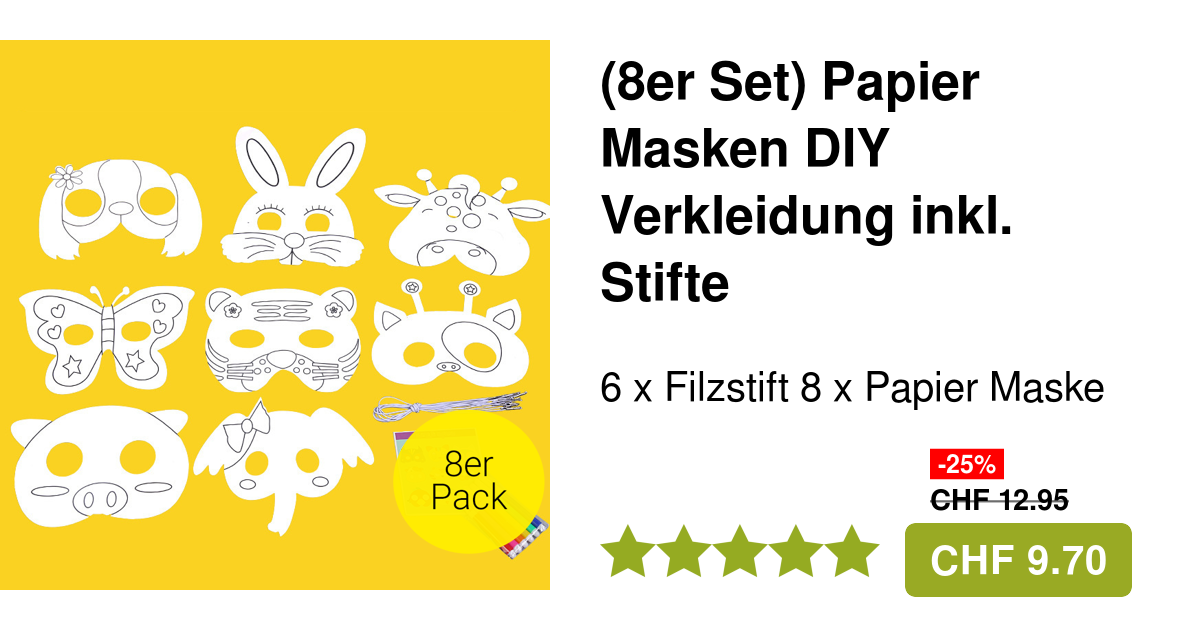 PartyDeco Woodland Masken Set 6 Stück - Zum Ausmalen Für Kindergeburtstag & Karneval