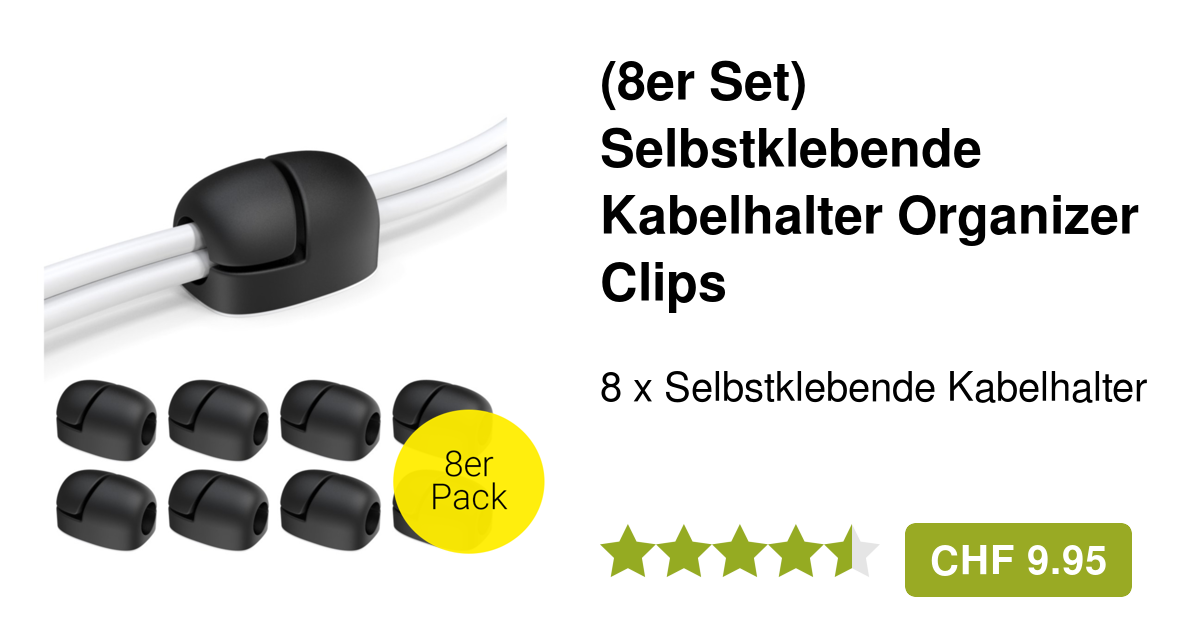 AGPTEK 8er Magnetische Kabelhalter - 360° Drehbar Mit Klebepads
