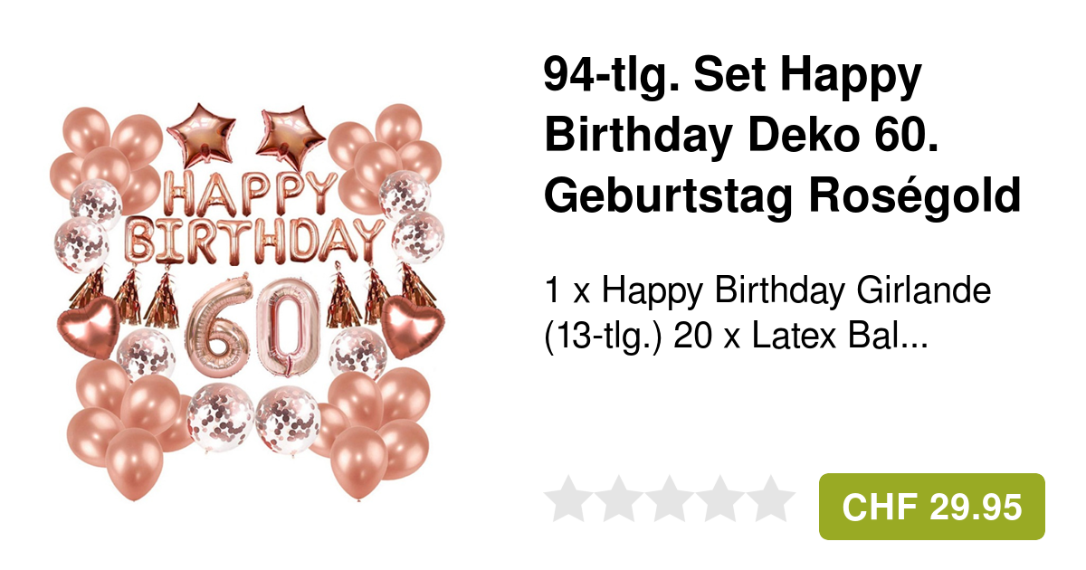 60. Geburtstag Deko Frau Roségold Schwarz - Banner Girlande Luftballons Fotohintergrund Set