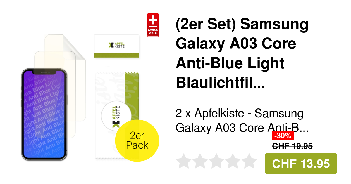 Apfelkiste Samsung Galaxy A03 Core Anti Blue Light Folie Swiss Made