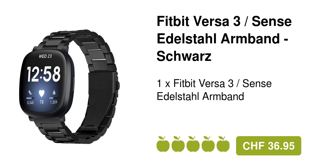 Fitbit Versa 3 / Sense Edelstahl Armband Schwarz