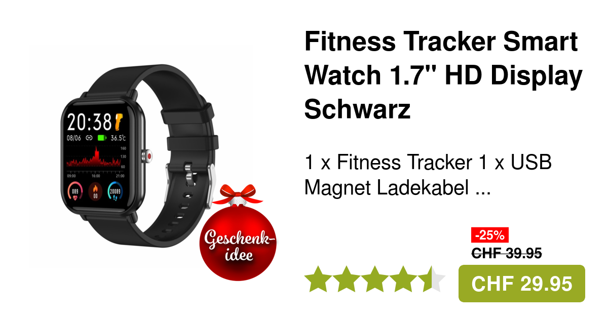 Fitness Tracker Smart Watch HD Display Schwarz