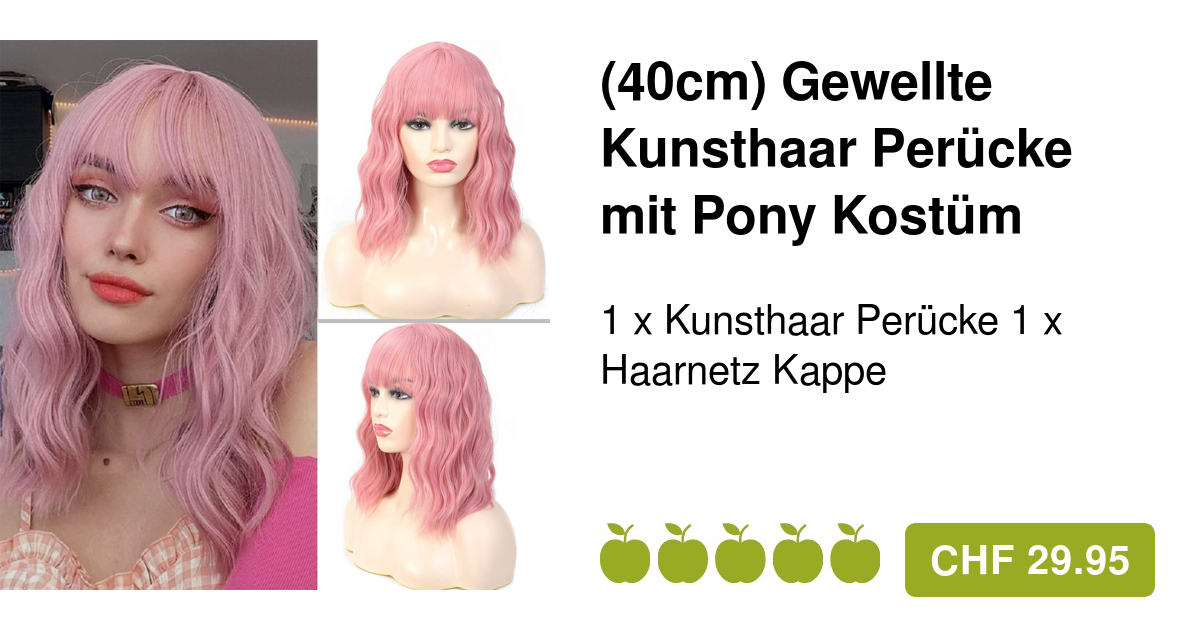 Pony Perücke 40cm) Kunsthaar Kostüm mit Gewellte