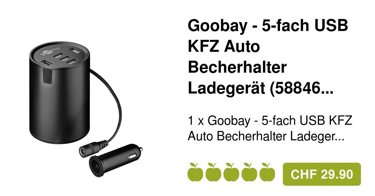 Goobay Autobecherhalter Ladegerät 5 USB-Ports Schwarz