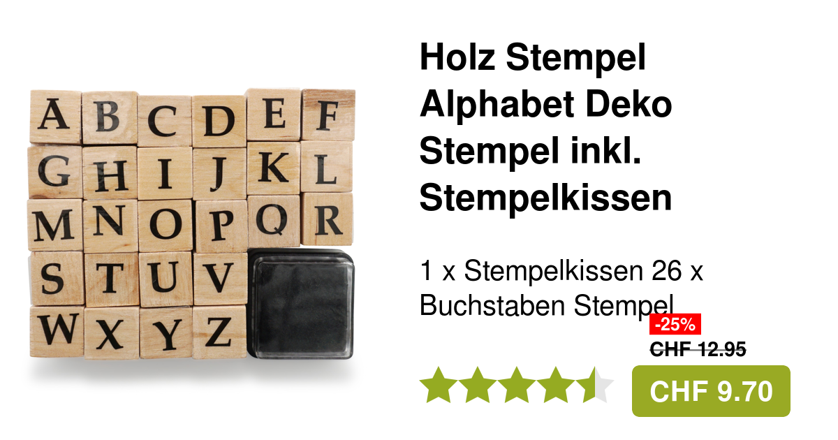 28-teiliges Holz Alphabet Stempel Set - 1 Zoll Großbuchstaben Retro Stempel