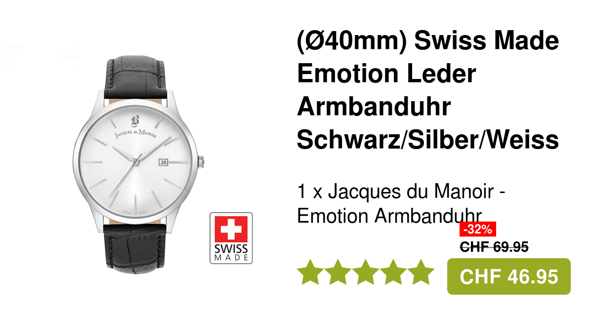 Jacques du Manoir Emotion Uhr Schwarz/Silber/Weiss