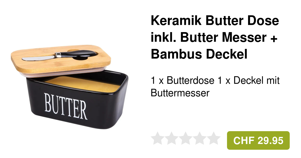 Keramik Butter Dose mit Butter Messer + Bambus Deckel