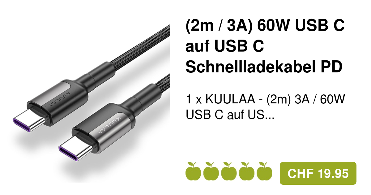 KUULAA (2m) 3A / 60W USB C auf USB C Schnellladekabel