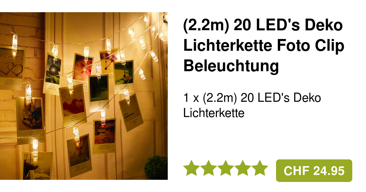 Fotoclips Lichterkette 12m - 120 LEDs Mit 60 Clips Für Foto-Wand