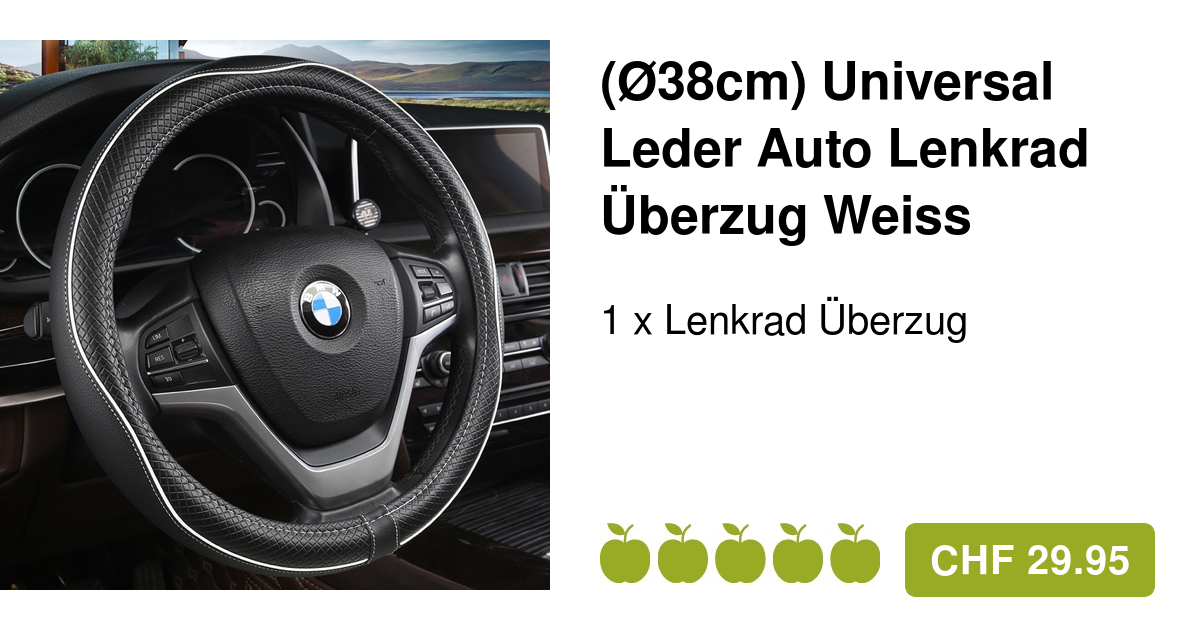Ø38cm Universal Leder Auto Lenkrad Überzug Schwarz/Weiss