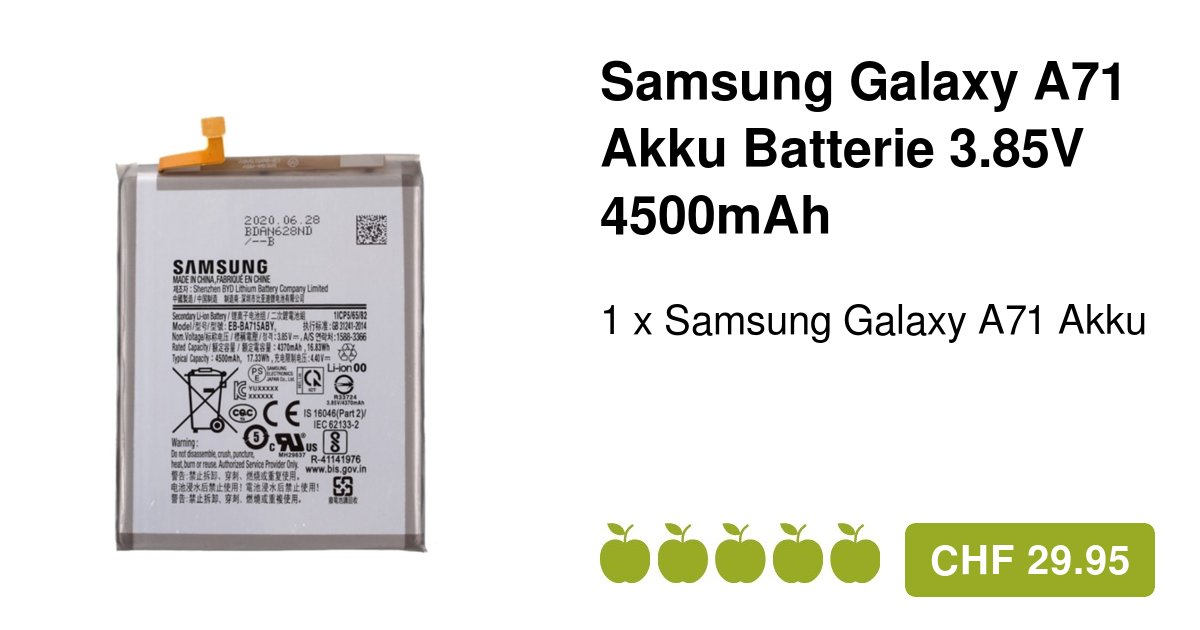 Samsung Galaxy A71 Akku Ersatz 3.85V 4500mAh