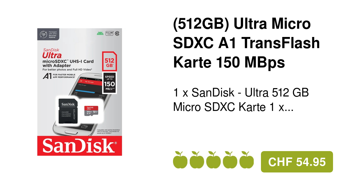 SanDisk 512 Go Ultra MicroSDXC UHS-I Carte + Adaptateur SD, Avec Jusqu