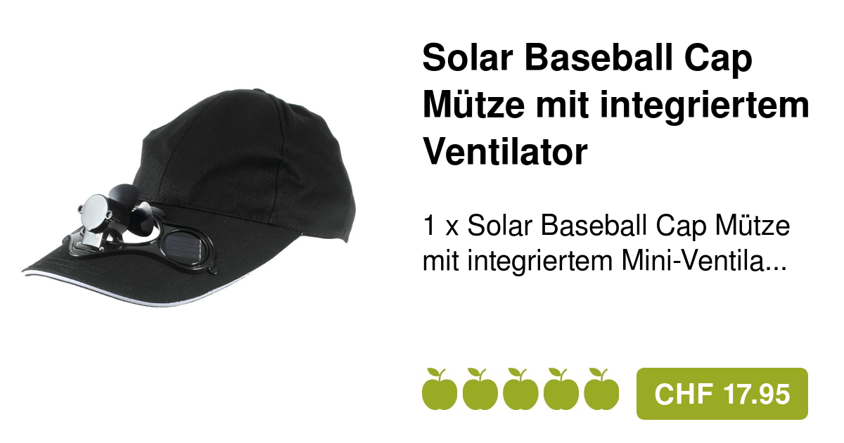 Solar Baseball Cap Mütze MiniVentilator Schwarz