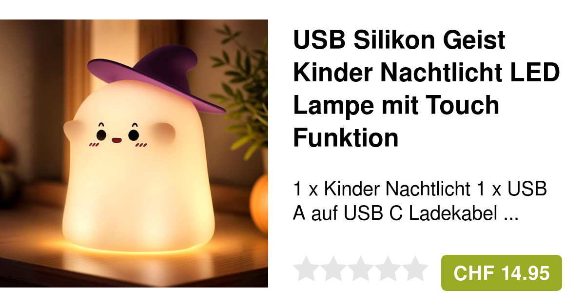 Geister Leselampe LED Nachtlicht - Süße Halloween Deko 20cm Batteriebetrieben